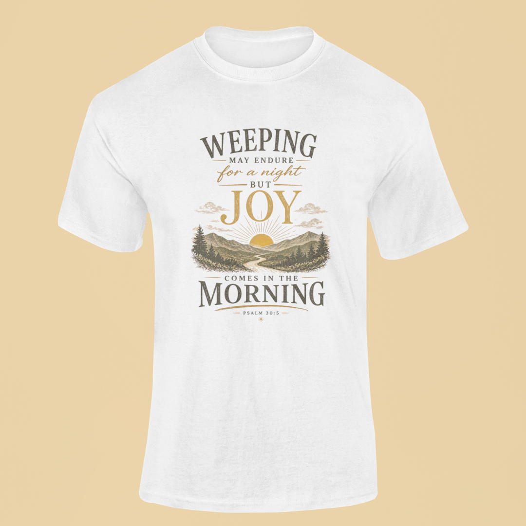 White t-shirt with motivational quote on a beige background